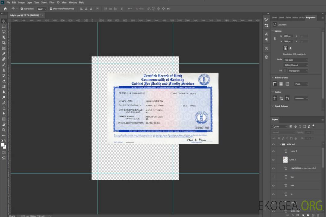 Acte de naissance du Kentucky aux États-Unis template